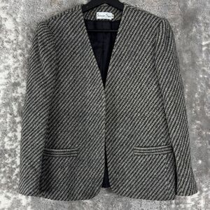 Schrader Sport Womens Size 12 Striped Open Front Blazer Jacket Black Long Sleeve